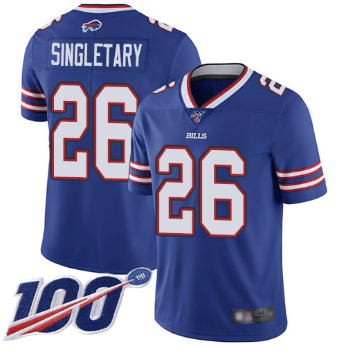 Men Buffalo Bills 26 Devin Singletary Royal Blue Team Color Vapor Untouchable Limited Player 100th Season NFL Jersey